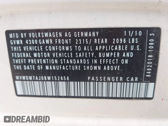 2011 Volkswagen Golf TDI z VIN WVWDM7AJ0BW152656, wystawiony jako IAAI lot #42437134 z przebiegiem 141 891 mil mil oraz . Historia ofert i sprzedaży dostępna na DreamBid. Obrazek 9.