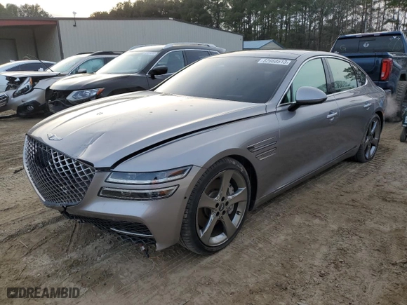 2021 Genesis G80 3.5T Prestige with VIN KMTGC4SD0MU045484, listed as a Copart auction lot 82668513 with 47,742 mi miles. Bid and sale history available at carsss.com. Image 1.