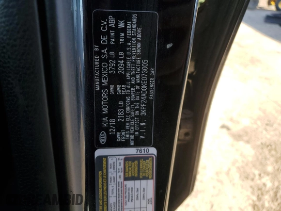 2019 Kia Forte LXS with VIN 3KPF24AD0KE073005, listed as a Copart auction lot 88747925 with 81,487 mi miles and Salvage title. Bid and sale history available at DreamBid. Image 14.
