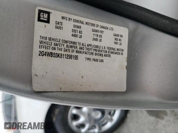2001 Buick Regal LS with VIN 2G4WB55K811298195, listed as a Copart auction lot 76395074 with 0 mi miles and Salvage Title. Bid and sale history available at carsss.com. Image 14.
