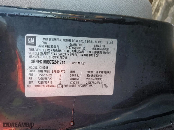 2007 Chevrolet Suburban LT with VIN 3GNFC16097G241714, listed as a Copart auction lot 42155195 with 307,414 mi miles and Salvage Title. Bid and sale history available at carsss.com. Image 15.