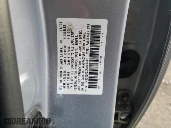 2015 Honda Accord LX with VIN 1HGCR2F3XFA165493, listed as a Copart auction lot 53420435 with 113,421 mi miles and Salvage Title. Bid and sale history available at carsss.com. Image 12.