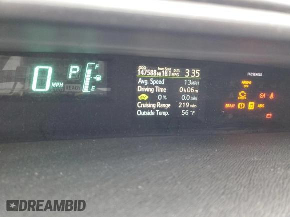 2013 Toyota Prius One with VIN JTDKDTB35D1046462, listed as a Copart auction lot 51637905 with 147,588 mi miles and Salvage Title. Bid and sale history available at DreamBid. Image 9.