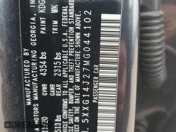 2021 Kia K5 LXS with VIN 5XXG14J27MG044102, listed as a Copart auction lot 44156105 with 149,379 mi miles and Salvage Title. Bid and sale history available at carsss.com. Image 12.
