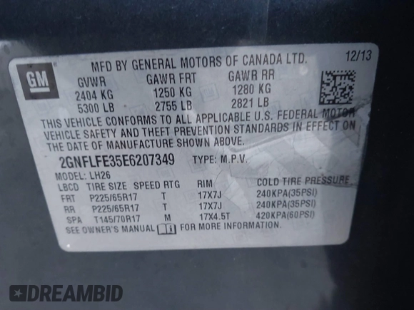 2014 Chevrolet Equinox LT with VIN 2GNFLFE35E6207349, listed as a IAAI auction lot 41329955 with 158,689 mi miles. Bid and sale history available at carsss.com. Image 9.