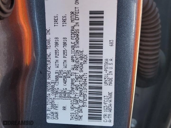 2015 Toyota Tundra 2WD Truck SR5 with VIN 5TFEM5F11FX094171, listed as a Copart auction lot 78538994 with 119,534 mi miles and Salvage Title. Bid and sale history available at carsss.com. Image 12.