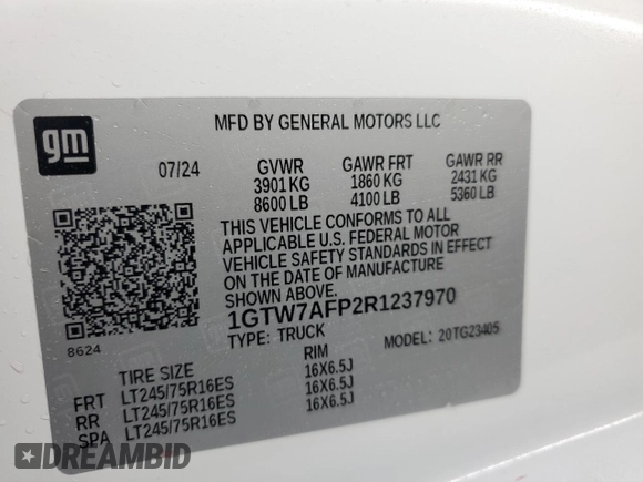 2024 GMC Savana Cargo Van with VIN 1GTW7AFP2R1237970, listed as a Copart auction lot 88533285 with 425 mi miles and Clean Title. Bid and sale history available at carsss.com. Image 14.