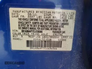 2012 Nissan Sentra 2.0 with VIN 3N1AB6AP7CL636566, listed as a Copart auction lot 58554505 with 90,679 mi miles and Salvage title. Bid and sale history available at DreamBid. Image 12.