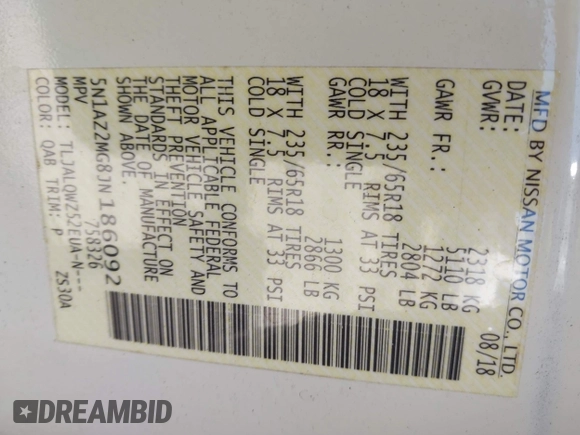 2018 Nissan Murano S z VIN 5N1AZ2MG8JN186092, wystawiony jako IAAI lot #42042539 z przebiegiem 77 017 mil mil oraz . Historia ofert i sprzedaży dostępna na DreamBid. Obrazek 9.