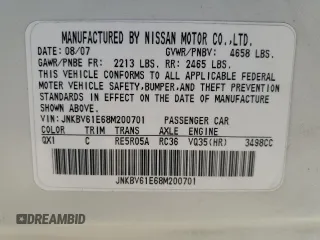 2008 Infiniti G35 with VIN JNKBV61E68M200701, listed as a Copart auction lot 83180054 with 193,642 mi miles and Salvage Title. Bid and sale history available at DreamBid. Image 12.