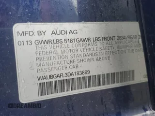 2013 Audi S4 Premium Plus with VIN WAUBGAFL3DA183869, listed as a Copart auction lot 52147415 with 104,873 mi miles and Salvage Title. Bid and sale history available at carsss.com. Image 13.