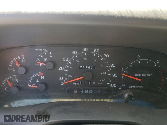 2001 Ford F-250 XL with VIN 1FTNX21F11ED05348, listed as a Copart auction lot 52098155 with 217,678 mi miles and Salvage Title. Bid and sale history available at DreamBid. Image 9.