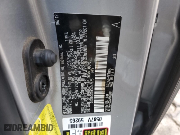 2012 Toyota Sienna XLE with VIN 5TDDK3DC9CS047675, listed as a Copart auction lot 43579335 with 0 mi miles and Clean Title. Bid and sale history available at carsss.com. Image 13.