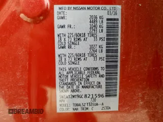 2016 Nissan Rogue SL with VIN 5N1AT2MT9GC821596, listed as a Copart auction lot 54309875 with 48,414 mi miles and Salvage Title. Bid and sale history available at DreamBid. Image 14.
