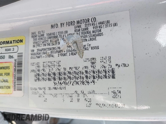 2013 Ford Fusion SE with VIN 3FA6P0H72DR280698, listed as a IAAI auction lot 42690696 with 217,569 mi miles and . Bid and sale history available at DreamBid. Image 9.
