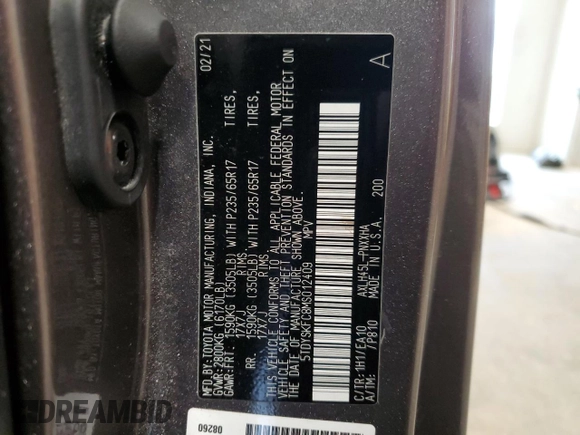 2021 Toyota Sienna XLE с VIN 5TDYSKFC8MS012409, выставлен на аукционе Copart как лот 57870055 с пробегом 82 107 миль миль и Списание • Salvage title. История ставок и продаж доступна на DreamBid. Изображение 13.
