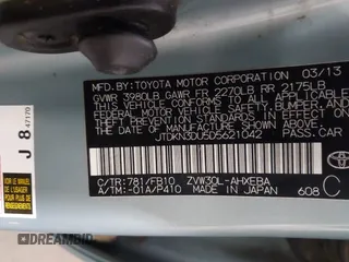 2013 Toyota Prius One z VIN JTDKN3DU5D5621042, wystawiony jako IAAI lot #42277891 z przebiegiem 233 484 mil mil oraz . Historia ofert i sprzedaży dostępna na DreamBid. Obrazek 9.