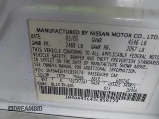2005 Nissan Maxima 3.5 SL with VIN 1N4BA41E45C859174, listed as a IAAI auction lot 41454102 with 196,770 mi miles. Bid and sale history available at carsss.com. Image 9.