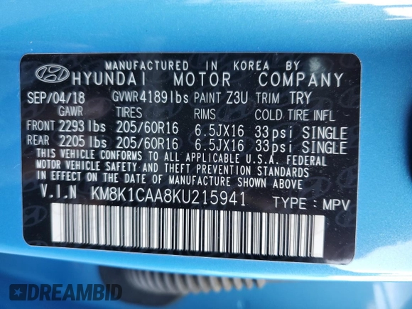 2019 Hyundai Kona SE with VIN KM8K1CAA8KU215941, listed as a Copart auction lot 72861662 with 60,669 mi miles. Bid and sale history available at carsss.com. Image 13.