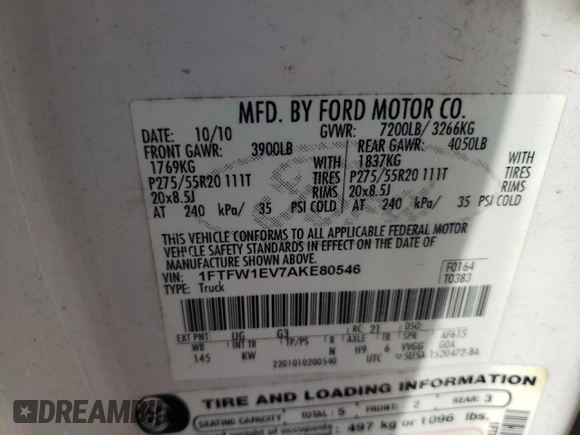 2010 Ford F-150 XL with VIN 1FTFW1EV7AKE80546, listed as a Copart auction lot 86392164 with 176,680 mi miles and Salvage Title. Bid and sale history available at carsss.com. Image 13.