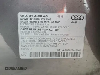 2019 Audi e-tron Prestige with VIN WA1VABGE6KB013000, listed as a Copart auction lot 46866995 with 54,469 mi miles and Salvage Title. Bid and sale history available at carsss.com. Image 15.