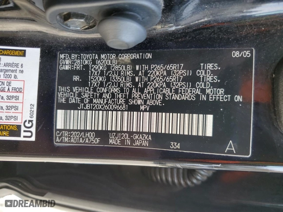 2006 Lexus GX 470 with VIN JTJBT20X260096681, listed as a Copart auction lot 46853365 with 0 mi miles and Salvage Title. Bid and sale history available at carsss.com. Image 14.