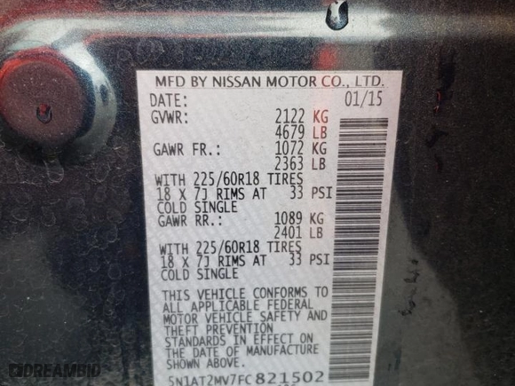 2015 Nissan Rogue SL with VIN 5N1AT2MV7FC821502, listed as a Copart auction lot 74986393 with 95,206 mi miles and Salvage Title. Bid and sale history available at carsss.com. Image 14.