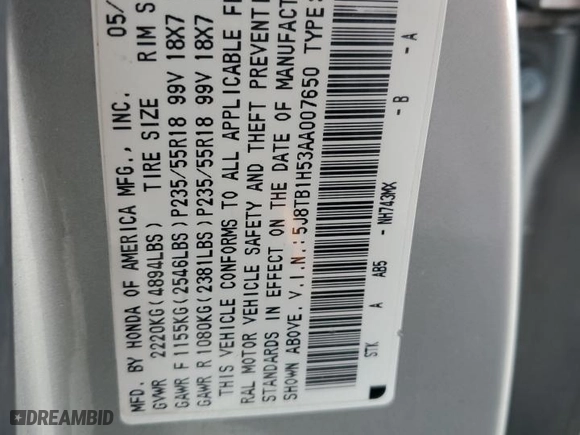 2010 Acura RDX Tech Pkg with VIN 5J8TB1H53AA007650, listed as a Copart auction lot 44454495 with 65,402 mi miles and Salvage Title. Bid and sale history available at carsss.com. Image 13.