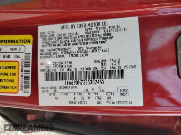 2014 Ford Fusion SE with VIN 1FA6P0H73E5382452, listed as a Copart auction lot 52285495 with 150,391 mi miles and Salvage Title. Bid and sale history available at carsss.com. Image 13.