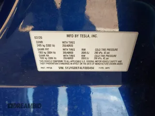 2020 Tesla Model Y Long Range with VIN 5YJYGDEF4LF000494, listed as a IAAI auction lot 41894856 with 118,638 mi miles and . Bid and sale history available at DreamBid. Image 9.
