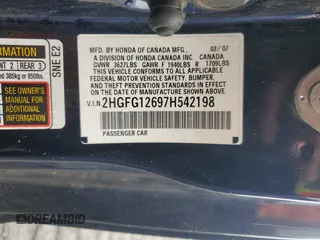 2007 Honda Civic Cpe LX with VIN 2HGFG12697H542198, listed as a Copart auction lot 49323055 with 203,036 mi miles and Salvage Title. Bid and sale history available at carsss.com. Image 12.