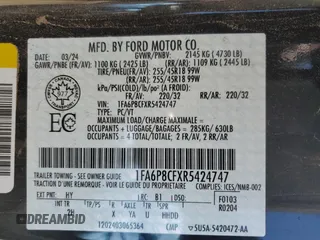 2024 Ford Mustang GT with VIN 1FA6P8CFXR5424747, listed as a Copart auction lot 52578245 with 32,975 mi miles and Salvage title. Bid and sale history available at DreamBid. Image 13.