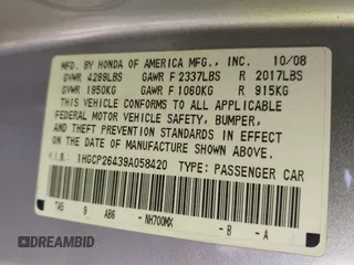 2009 Honda Accord LX-P with VIN 1HGCP26439A058420, listed as a IAAI auction lot 41919296 with 325,935 mi miles and . Bid and sale history available at DreamBid. Image 9.