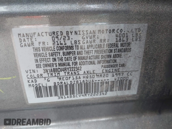 2024 Nissan Sentra SV z VIN 3N1AB8CV4RY222342, wystawiony jako IAAI lot #41786619 z przebiegiem 32 968 mil mil oraz . Historia ofert i sprzedaży dostępna na DreamBid. Obrazek 9.
