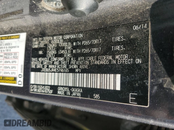 2014 Toyota 4Runner Limited with VIN JTEBU5JR4E5196165, listed as a Copart auction lot 48115125 with 176,358 mi miles and Clean Title. Bid and sale history available at carsss.com. Image 13.