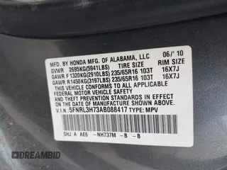 2010 Honda Odyssey EX-L with VIN 5FNRL3H73AB088417, listed as a IAAI auction lot 41989894 with 200,306 mi miles. Bid and sale history available at carsss.com. Image 9.