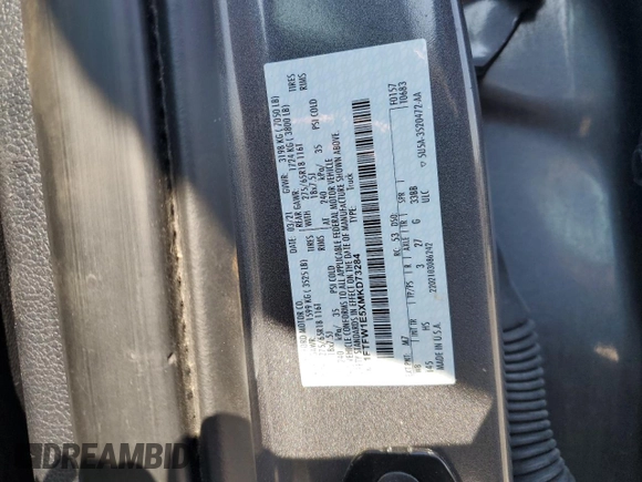 2021 Ford F-150 XL z VIN 1FTFW1E5XMKD73284, wystawiony jako Copart lot #52771875 z przebiegiem 108 806 mil mil oraz Szkoda całkowita • Salvage title. Historia ofert i sprzedaży dostępna na DreamBid. Obrazek 12.