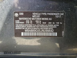 2018 BMW 3 Series 330i with VIN WBA8B9G55JNU99642, listed as a Copart auction lot 53822805 with 142,833 mi miles and Salvage title. Bid and sale history available at DreamBid. Image 12.