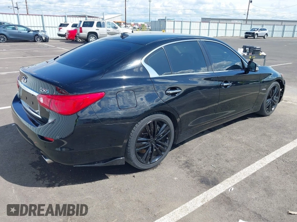 2014 Infiniti Q50 Hybrid Premium with VIN JN1AV7AP8EM691436, listed as a IAAI auction lot 42138263 with 93,253 mi miles and . Bid and sale history available at DreamBid. Image 4.