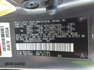 2012 Toyota Sienna XLE z VIN 5TDDK3DC9CS036692, wystawiony jako IAAI lot #42861841 z przebiegiem 122 070 mil mil oraz . Historia ofert i sprzedaży dostępna na DreamBid. Obrazek 9.