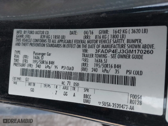 2016 Ford Fiesta SE with VIN 3FADP4EJ3GM170260, listed as a IAAI auction lot 41769063 with 137,970 mi miles. Bid and sale history available at carsss.com. Image 9.