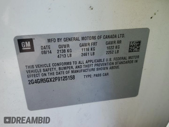 2015 Buick Regal Premium II with VIN 2G4GR5GX2F9125158, listed as a Copart auction lot 45643015 with 85,567 mi miles and Salvage Title. Bid and sale history available at carsss.com. Image 13.