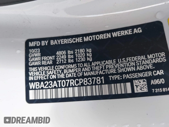 2024 BMW 4 Series 430i z VIN WBA23AT07RCP83781, wystawiony jako IAAI lot #41660520 z przebiegiem 24 064 mil mil oraz . Historia ofert i sprzedaży dostępna na DreamBid. Obrazek 9.