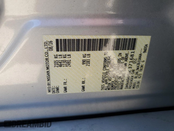 2017 Nissan Maxima SV with VIN 1N4AA6AP6HC371681, listed as a Copart auction lot 61764265 with 108,715 mi miles and Salvage title. Bid and sale history available at DreamBid. Image 13.