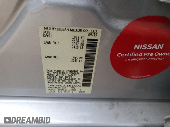 2020 Nissan Altima S with VIN 1N4BL4BV1LC161501, listed as a Copart auction lot 51763785 with 97,941 mi miles and Salvage title. Bid and sale history available at DreamBid. Image 12.