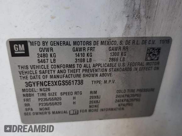 2016 Cadillac SRX Performance Collection с VIN 3GYFNCE3XGS561738, выставлен на аукционе Copart как лот 46920705 с пробегом 108 794 миль миль и Списание • Salvage title. История ставок и продаж доступна на DreamBid. Изображение 15.