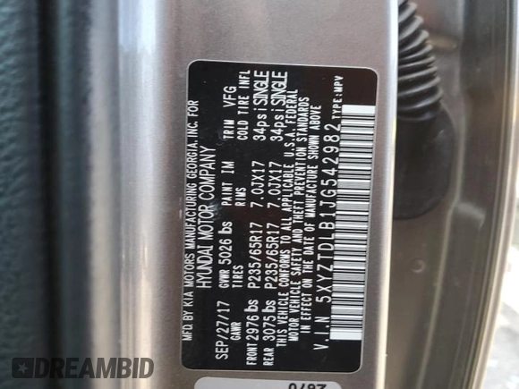 2018 Hyundai Santa Fe 2.4L с VIN 5XYZTDLB1JG542982, выставлен на аукционе Copart как лот 55081465 с пробегом 86 862 миль миль и Списание • Salvage title. История ставок и продаж доступна на DreamBid. Изображение 15.