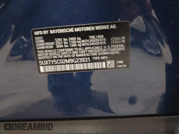 2021 BMW X3 xDrive30i with VIN 5UXTY5C02M9G23931, listed as a IAAI auction lot 41949325 with 44,345 mi miles and . Bid and sale history available at DreamBid. Image 9.