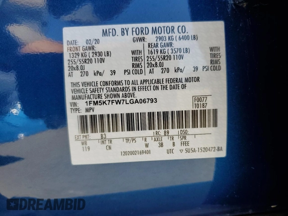 2020 Ford Explorer Limited with VIN 1FM5K7FW7LGA06793, listed as a Copart auction lot 56367265 with 21,768 mi miles and Salvage Title. Bid and sale history available at DreamBid. Image 13.