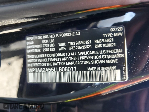 2020 Porsche Macan with VIN WP1AA2A55LLB08011, listed as a Copart auction lot 57046245 with 40,521 mi miles and Salvage title. Bid and sale history available at DreamBid. Image 13.